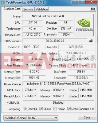 关于微星gtx460跑分的信息