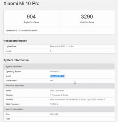 包含小米10单核跑分geekbench的词条