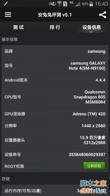 关于三星note4跑分多少的信息
